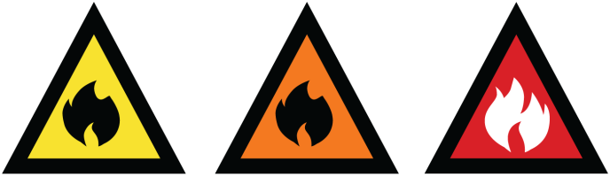 bushfire warning icons in yellow orange red